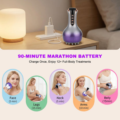 VEZURZO 4-in-1 Lymphatic Drainage Massager & Cellulite Massage Tool, 35-Speed Fascia Blaster for Body Sculpting Pain Relief Face Legs Arms Belly Neck, 90Min Battery Wireless Portable - Maple Wellness Supplements