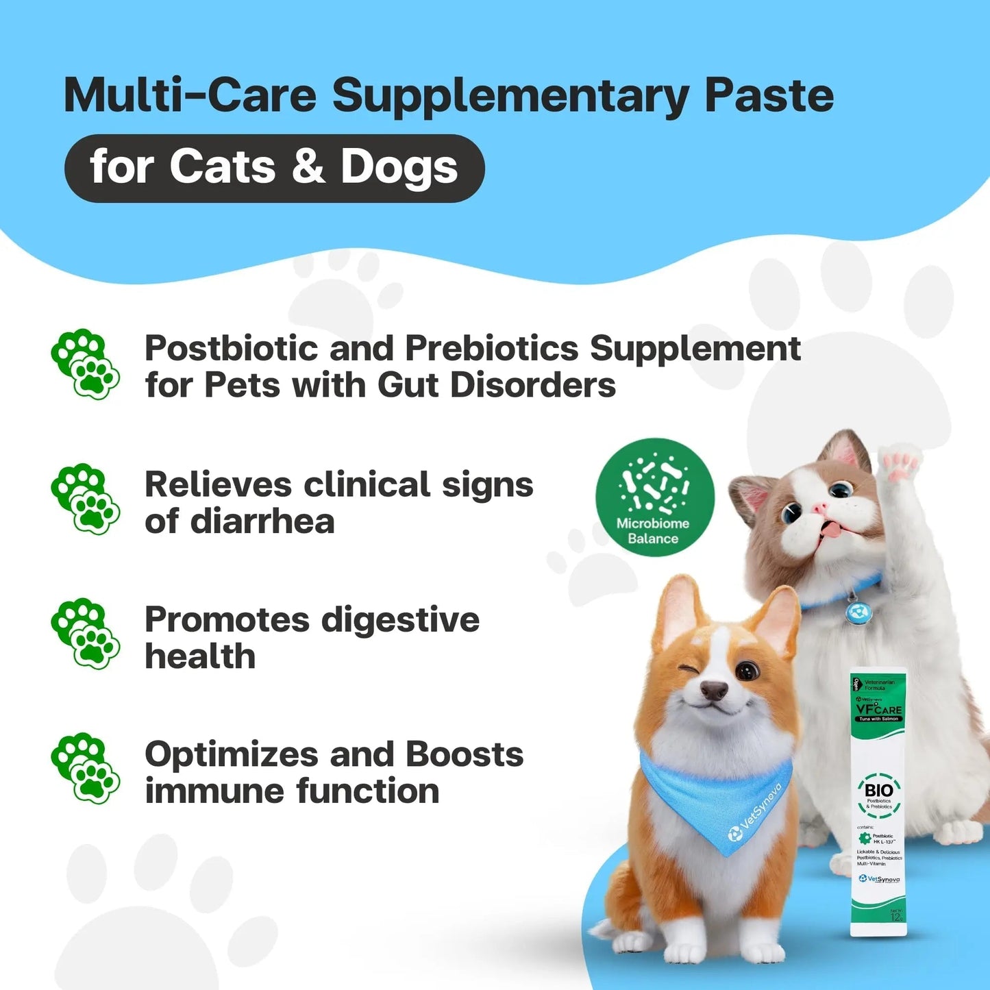 VFcare BIO Supplement for Cats & Dogs – Anti Diarrhea for Dogs, Gut Health Paste with Postbiotics, Prebiotics, FOS, L-137, Yeast Extract – Anti Diarrhea for Dogs, 30 Sachets - Maple Wellness Supplements