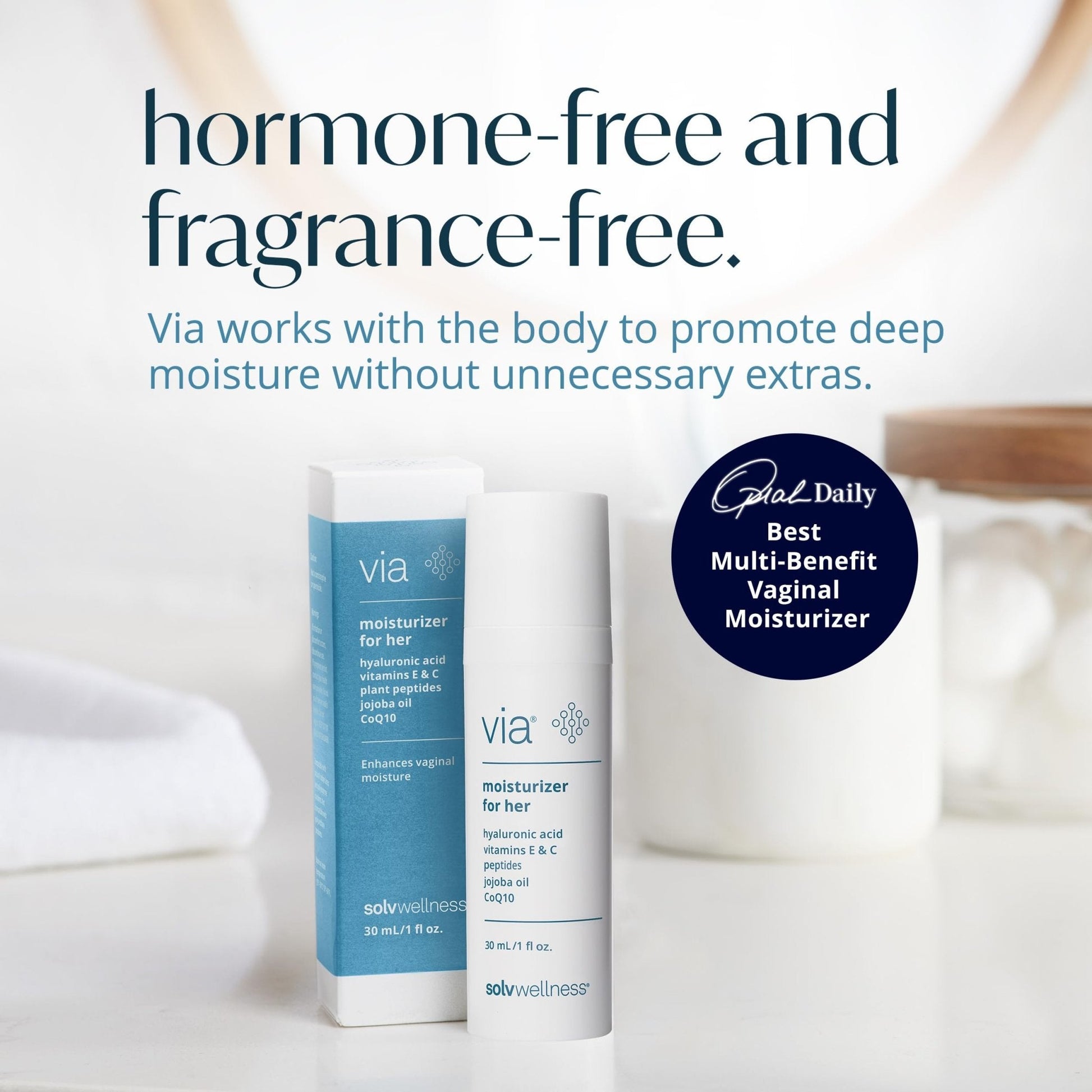Via by Solv Wellness Vaginal Moisturizer Cream for Women, Non-Hormonal, Water-Based, Made with Hyaluronic Acid, Vitamins, Peptides, Jojoba Oil, 30 ml - Maple Wellness Supplements