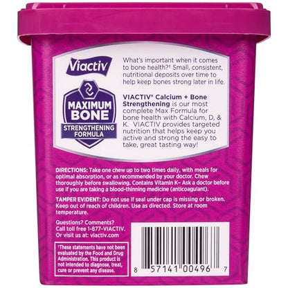 Viactiv Calcium + Vitamin D Supplement Soft Chews for Women & Men - Chewable Calcium for Bone Health Support, 650 mg per Serving, Vitamin D & K for High Absorption - 60 Count, Caramel - Maple Wellness Supplements