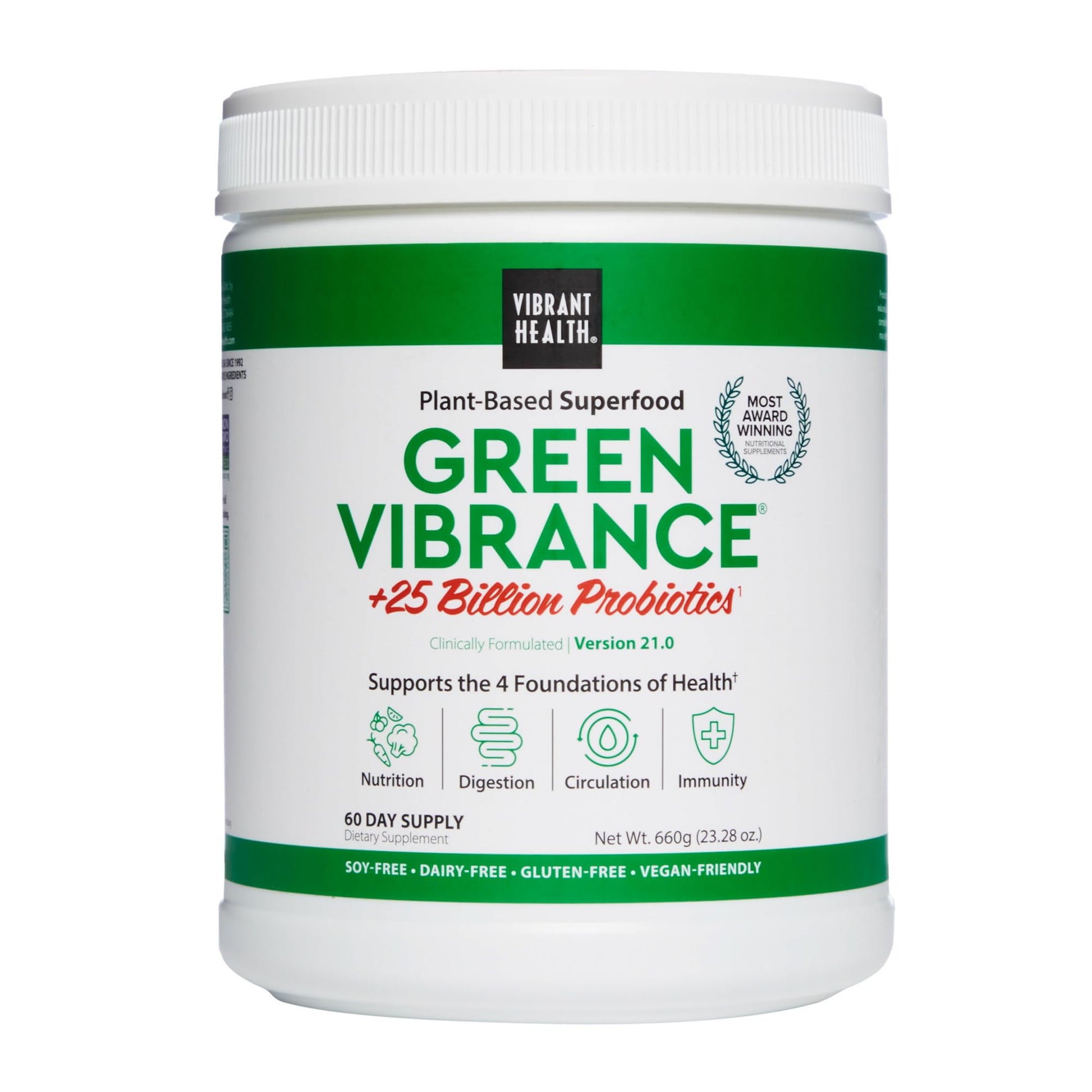 Vibrant Health, Green Vibrance, Vegan Superfood Powder, Boost Energy, 60 Servings - Maple Wellness Supplements