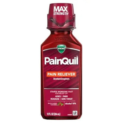 Vicks PainQuil Pain Relief Acetaminophen 1000mg Max Strength‡ Adult Pain Reliever Liquid 12oz, Backache Headache Relief, 1 Daytime Pain Reliever - Maple Wellness Supplements
