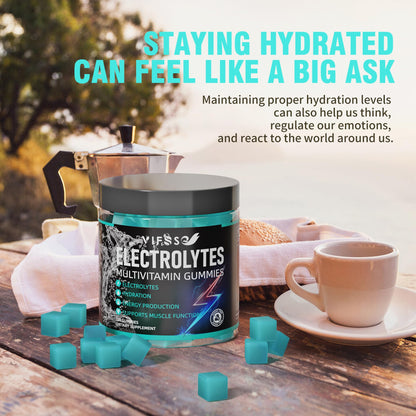 VIFSSG Electrolytes Gummies No Sugar, 120 Chewable Electrolyte Gummies with 6 Electrolytes for Runners and Endurance Sports, Refreshing Blue Raspberry, Hydration Electrolyte Chews, 1 Pack - Maple Wellness Supplements