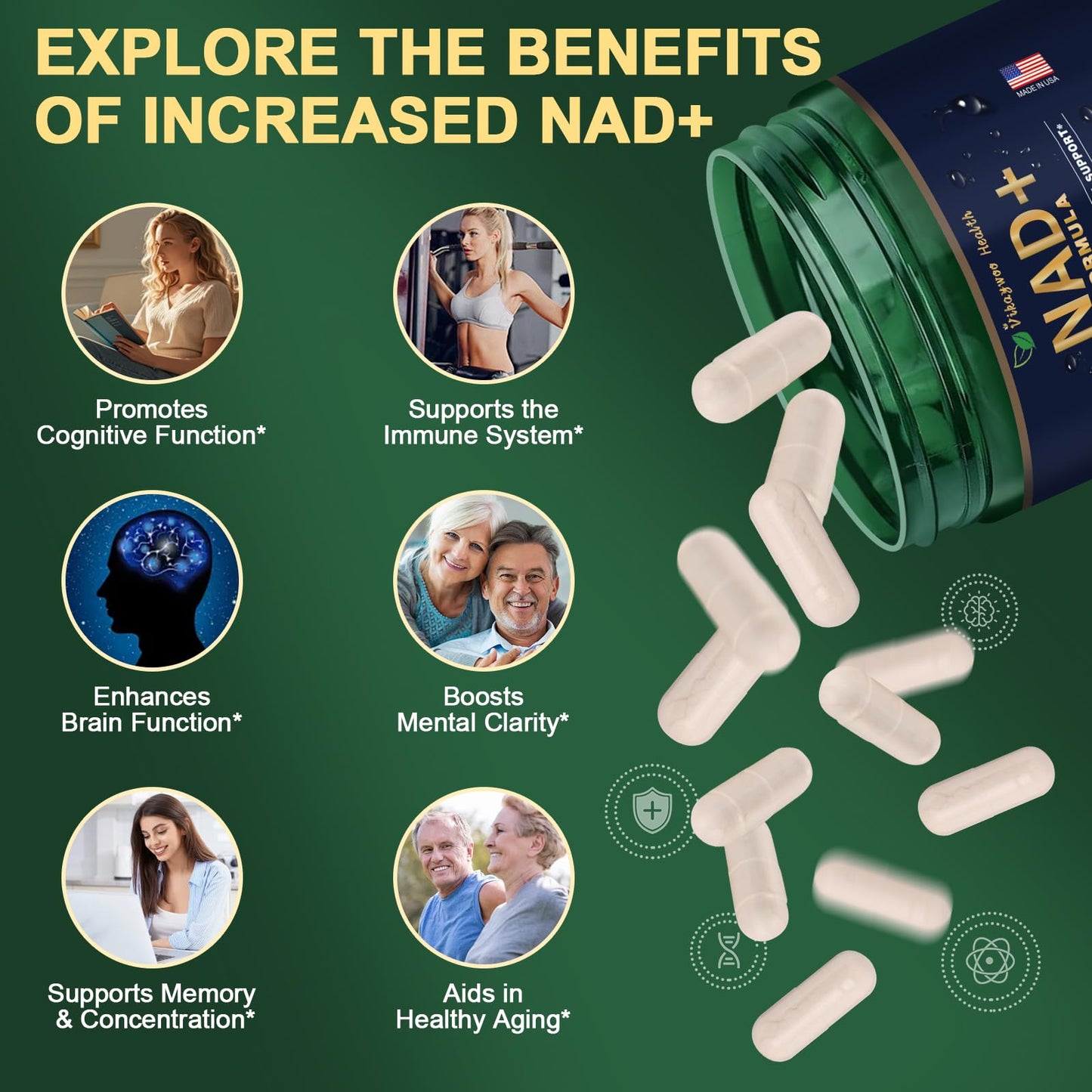 Vikaywoo NAD Supplement 1585 Mg -True NAD & Resveratrol, NMN Alternative Liposomal NAD+ for Women & Men, Support Cellular Health, Stamina & Healthy Aging - 120 Capsules - Maple Wellness Supplements