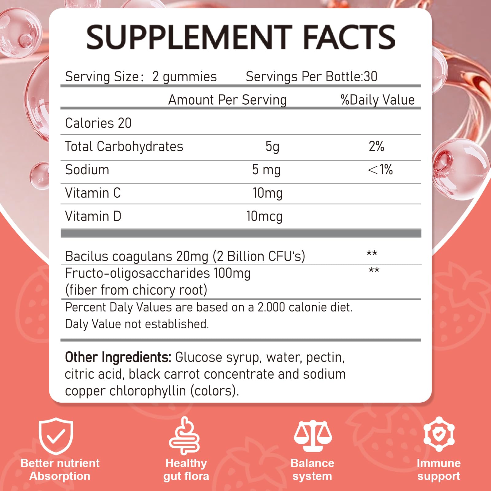 Vikaywoo Probiotic Fiber Gummies for Adults, No Sugar Added Strawberry Flavor– 2 Billion CFUs –Vitamin C,Vitamin D–Digestive Health & Regularity Support(120 Count) - Maple Wellness Supplements