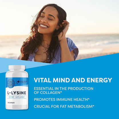 Vimergy L-Lysine – Promotes Healthy Skin, Hair & Nails* – Supports Healthy Metabolism* – Vegan, Non-GMO & Gluten-Free – 270 Capsules - Maple Wellness Supplements
