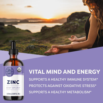 VIMERGY USDA Organic Zinc Supplements for Women & Men (7.5mg Liquid Zinc Per Serving) Fast-Absorbing Immune Support - Maple Wellness Supplements