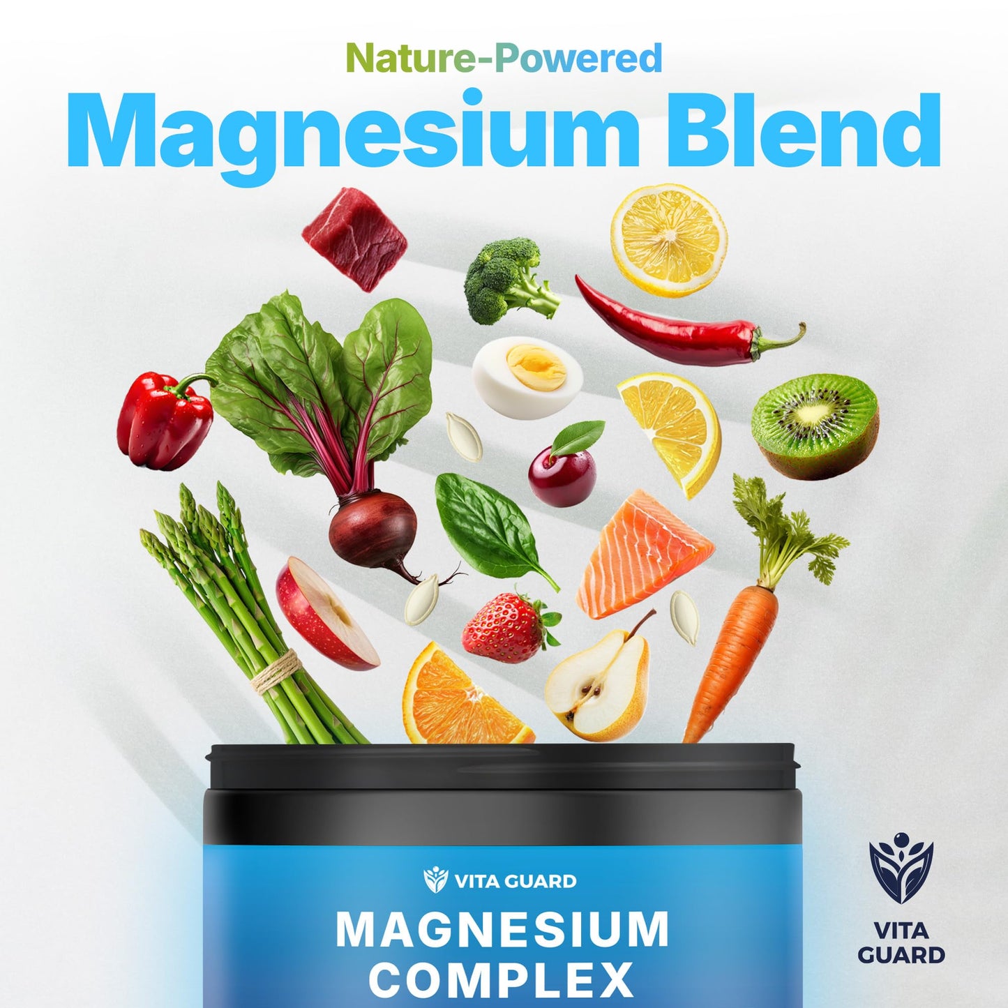 Vita Guard Magnesium Complex 1480mg – 10-in-1 with Glycinate, Citrate, Malate & More – High Absorption – Sleep, Muscle, Nerve & Heart Support – 90 Vegan Capsules – Non-GMO, Gluten-Free, No Sugar - Maple Wellness Supplements
