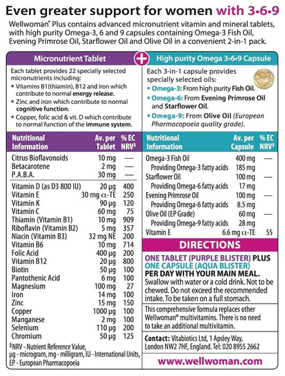 Vitabiotics Wellwoman Plus Omega 3 6 9 - 56 Tablets/Capsules - Maple Wellness Supplements