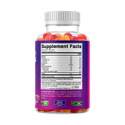Vitabod Fiber Gummies 7G Per Serving for Digestive Health & Regularity, Prebiotic GOFOS™ Plant-Based Fiber, No Sugar Added, Vegan, Berry Peach Strawberry, 120 Gummies (Adults, Women & Men) - Maple Wellness Supplements
