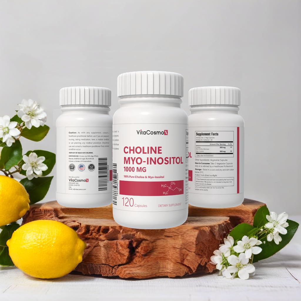 VitaCosmoX Choline and Myo-Inositol Supplement, 1000 mg Each, 120 Veggie Capsules 100% Vegetarian, Non-GMO & Gluten Free - Maple Wellness Supplements