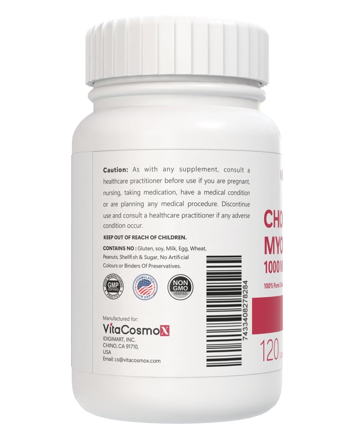 VitaCosmoX Choline and Myo-Inositol Supplement, 1000 mg Each, 120 Veggie Capsules 100% Vegetarian, Non-GMO & Gluten Free - Maple Wellness Supplements