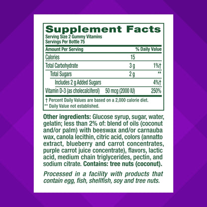 vitafusion Vitamin D3 Gummies, Bone and Immune Support, Peach, Blackberry, Strawberry Flavored - Maple Wellness Supplements