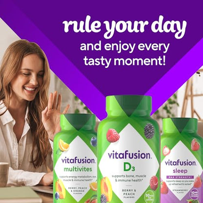 vitafusion Vitamin D3 Gummies, Bone and Immune Support, Peach, Blackberry, Strawberry Flavored - Maple Wellness Supplements