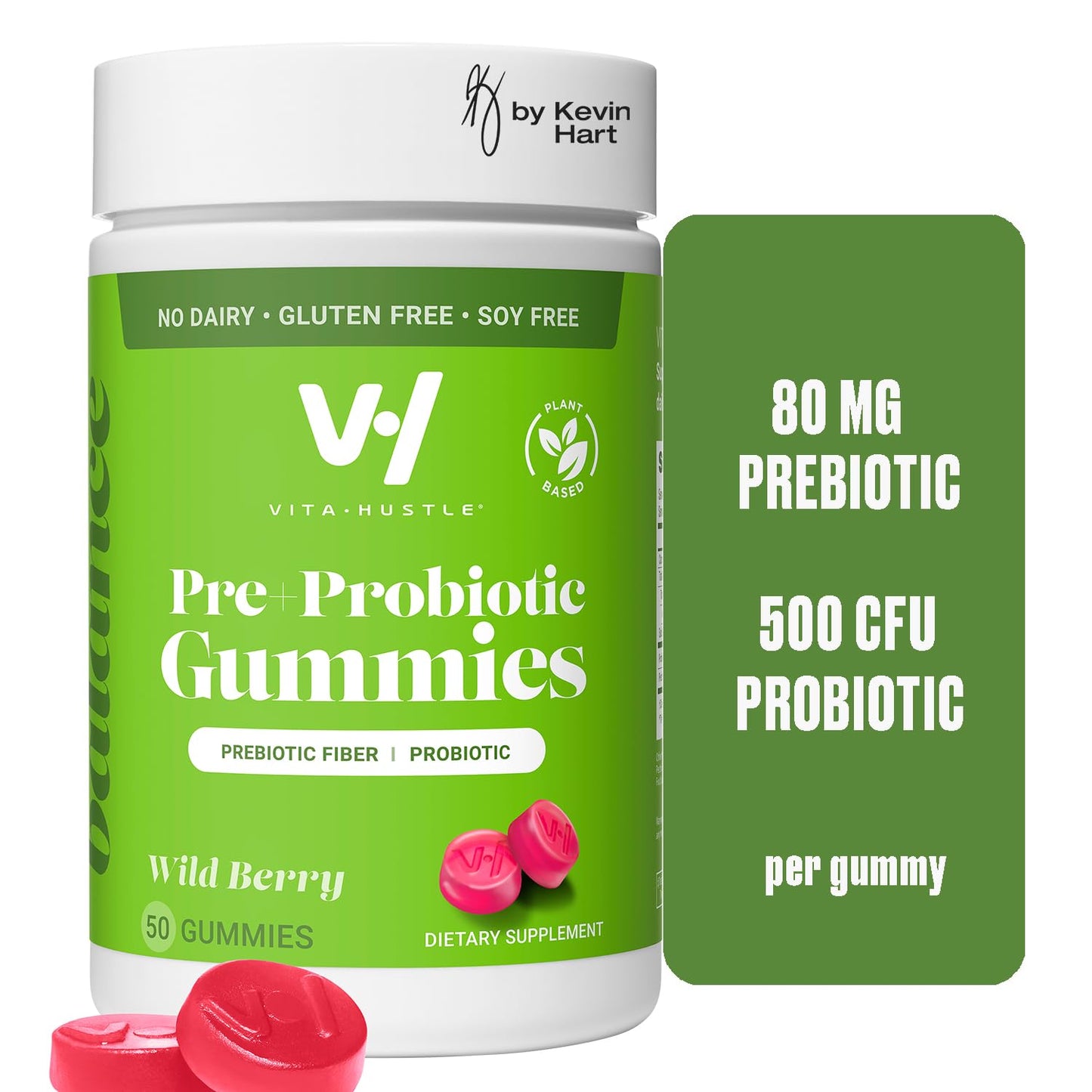 VitaHustle Probiotic Gummies + Prebiotics by Kevin Hart with Chicory Root Inulin Fiber - Maple Wellness Supplements