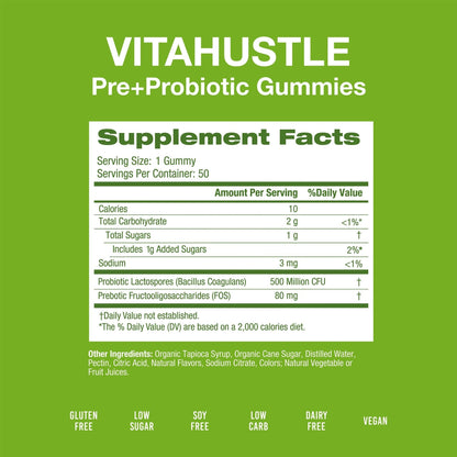 VitaHustle Probiotic Gummies + Prebiotics by Kevin Hart with Chicory Root Inulin Fiber - Maple Wellness Supplements