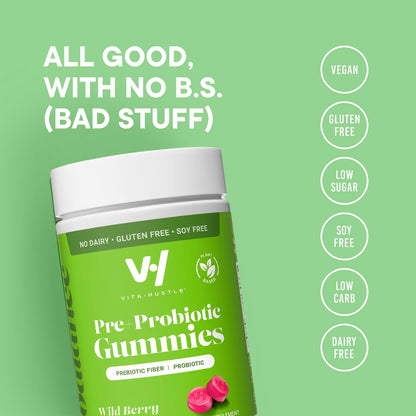 VitaHustle Probiotic Gummies + Prebiotics by Kevin Hart with Chicory Root Inulin Fiber - Maple Wellness Supplements