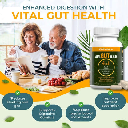 Vital Gut Health 4in1 Formula with Apple Cider Vinegar, Prebiotics & Probiotics, Digestive Enzymes for Strong Immunity Support - Maple Wellness Supplements