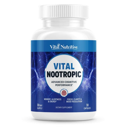 Vital Nootropic 12-in-1 Brain Supplement for Memory, Focus & Energy Support – L-Tyrosine, Bacopa, Rhodiola, Caffeine, B Vitamins – Cognitive Balance Capsules for Men & Women-30 Days Supply - Maple Wellness Supplements