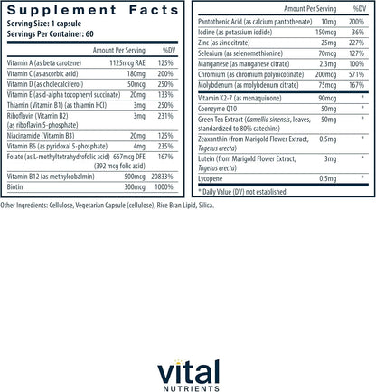 Vital Nutrients Once Daily Multivitamin - Vegan Multi for Women & Men - Allergen-Free - 19 Essential Vitamins + Antioxidants for Eye and Heart Health - Maple Wellness Supplements