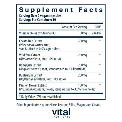 Vital Nutrients PMS Support - Vitex Berry & Passionflower Extract for Premenstrual Support & Hormone Balance* - Vitamin B6 PMS Supplements - Gluten, Dairy, Soy Free - Non-GMO - 60 Capsules - Maple Wellness Supplements