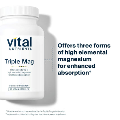 Vital Nutrients Triple Magnesium Complex Supplement | Vegan Magnesium Glycinate, Malate & Oxide 250mg | Easily Absorbed Magnesium Supplement for Stress, Muscle, Heart, Bone Support | 90 Capsules - Maple Wellness Supplements