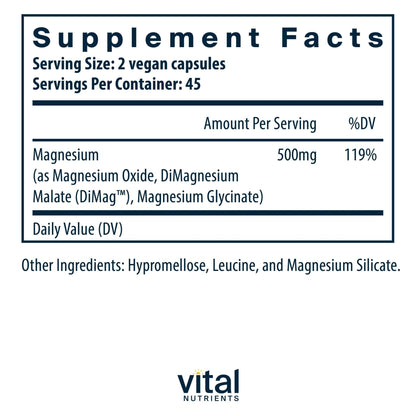 Vital Nutrients Triple Magnesium Complex Supplement | Vegan Magnesium Glycinate, Malate & Oxide 250mg | Easily Absorbed Magnesium Supplement for Stress, Muscle, Heart, Bone Support | 90 Capsules - Maple Wellness Supplements