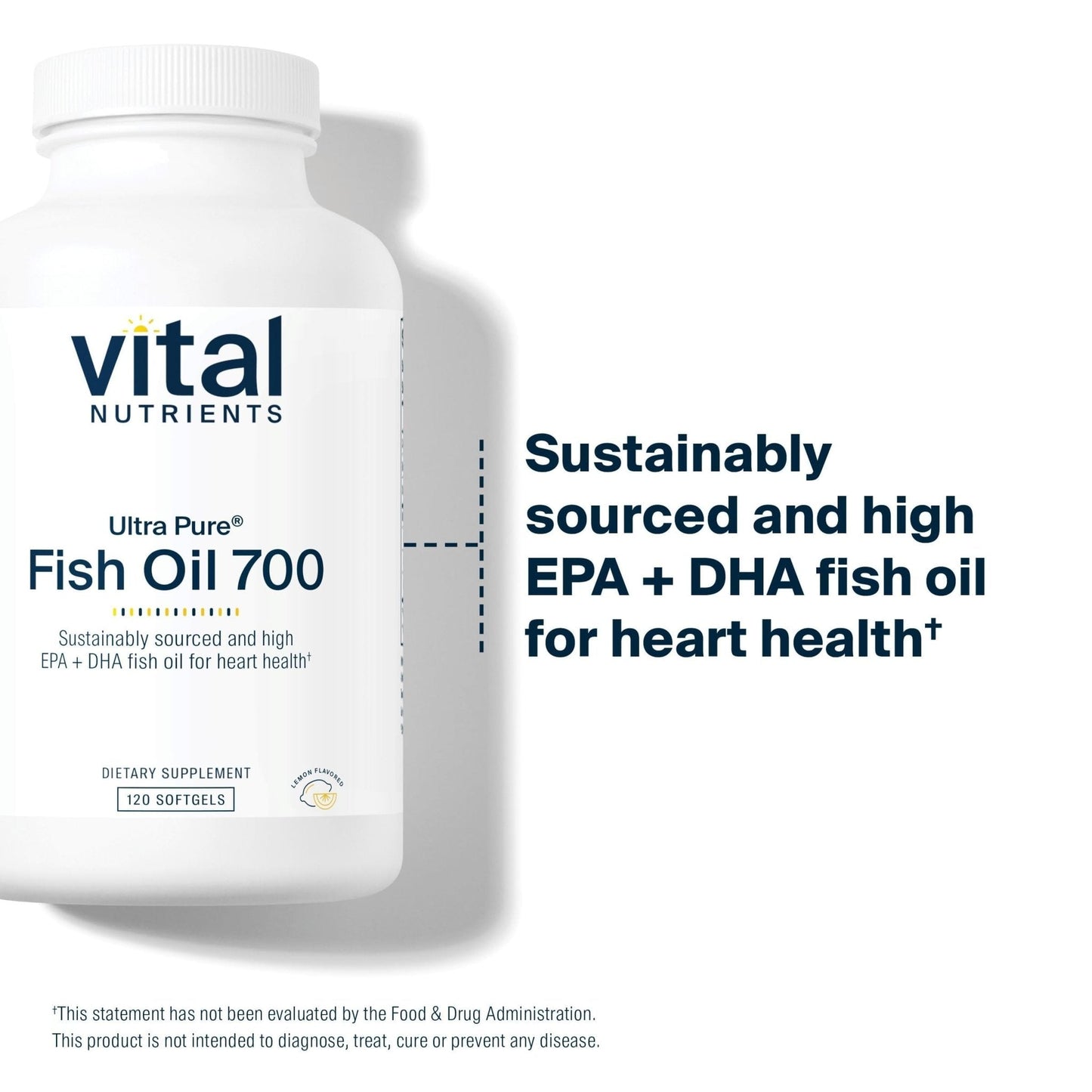 Vital Nutrients Ultra Pure Fish Oil 700 - Supports Heart, Brain, and Joint Health* - Sustainably Sourced High EPA & DHA Omega-3 Fatty Acid - Lemon Flavor - Gluten, Dairy & Soy Free - 120 Softgels - Maple Wellness Supplements