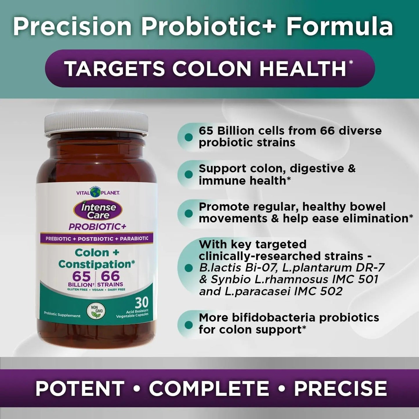 Vital Planet - Intense Care Colon & Constipation Probiotics, Prebiotics, Postbiotics, Parabiotics, 4-in-1 Refrigerated Supplement for Adults, 65 Billion CFU, 66 Strains, Digestive and Immune, 30 ct - Maple Wellness Supplements