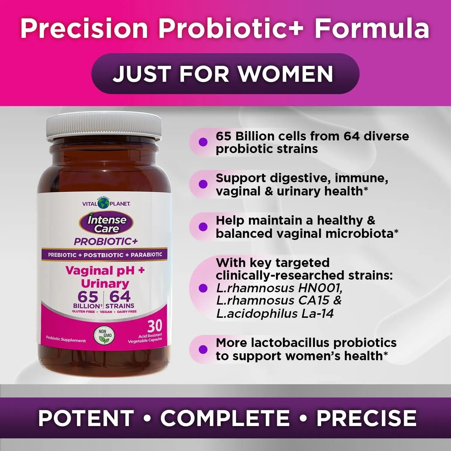 Vital Planet - Intense Care Vaginal pH & Urinary Probiotics, Prebiotics, Postbiotics, Parabiotics, 4-in-1 Refrigerated Supplement for Adults, 65 Billion CFU, 64 Strains, Digestive and Immune, 30 ct - Maple Wellness Supplements