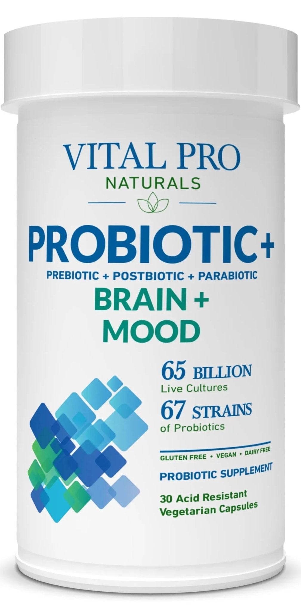 Vital Pro Naturals - Brain & Mood Probiotics + Prebiotics, Postbiotics, Parabiotics, 4-in-1 Health Supplement for Adults, High Potency, 67 Strains, Digestive, Brain and Immune Health, 30 ct - Maple Wellness Supplements