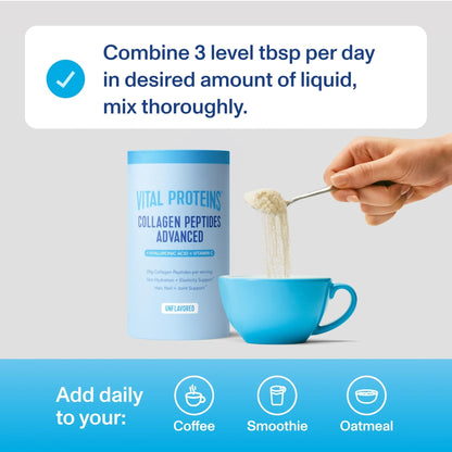 Vital Proteins Collagen Peptides Powder Advanced with Hyaluronic Acid & Vitamin C, Collagen Supplements, Unflavored, 12 Servings - Maple Wellness Supplements