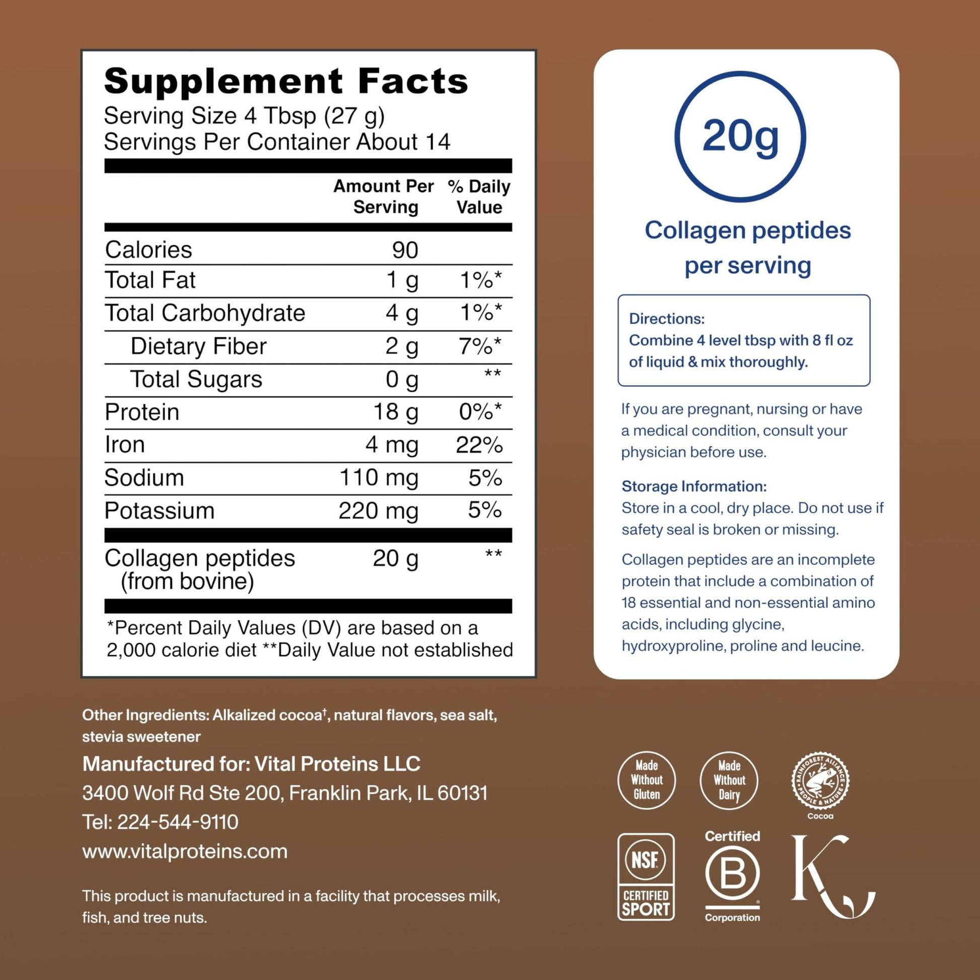 Vital Proteins Collagen Peptides Powder - Chocolate Powder for Hair, Nail, Skin, Bone & Joint Health, 13.5oz - Maple Wellness Supplements