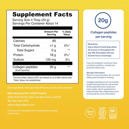 Vital Proteins Collagen Peptides Powder, Collagen Supplements, Hair & Skin Health, 14 Servings, Lemon - Maple Wellness Supplements