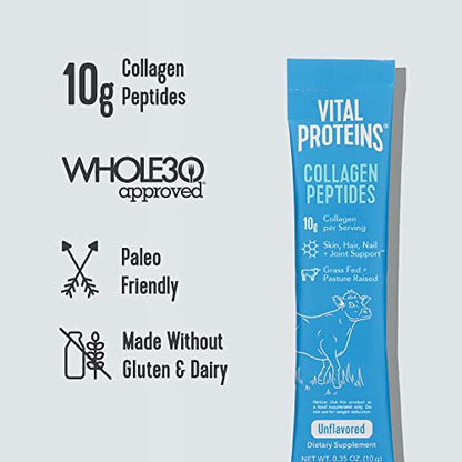 Vital Proteins Collagen Peptides Powder Supplement Travel Packs, Hydrolyzed Collagen - Maple Wellness Supplements