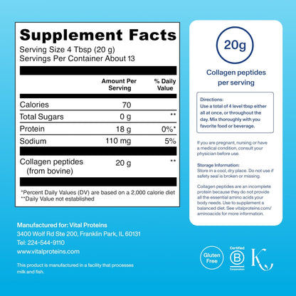 Vital Proteins Collagen Peptides Powder - Supports Hair, Nail, Skin, Bone & Joint Health, Unflavored, Collagen Protein 9.33 OZ - Maple Wellness Supplements