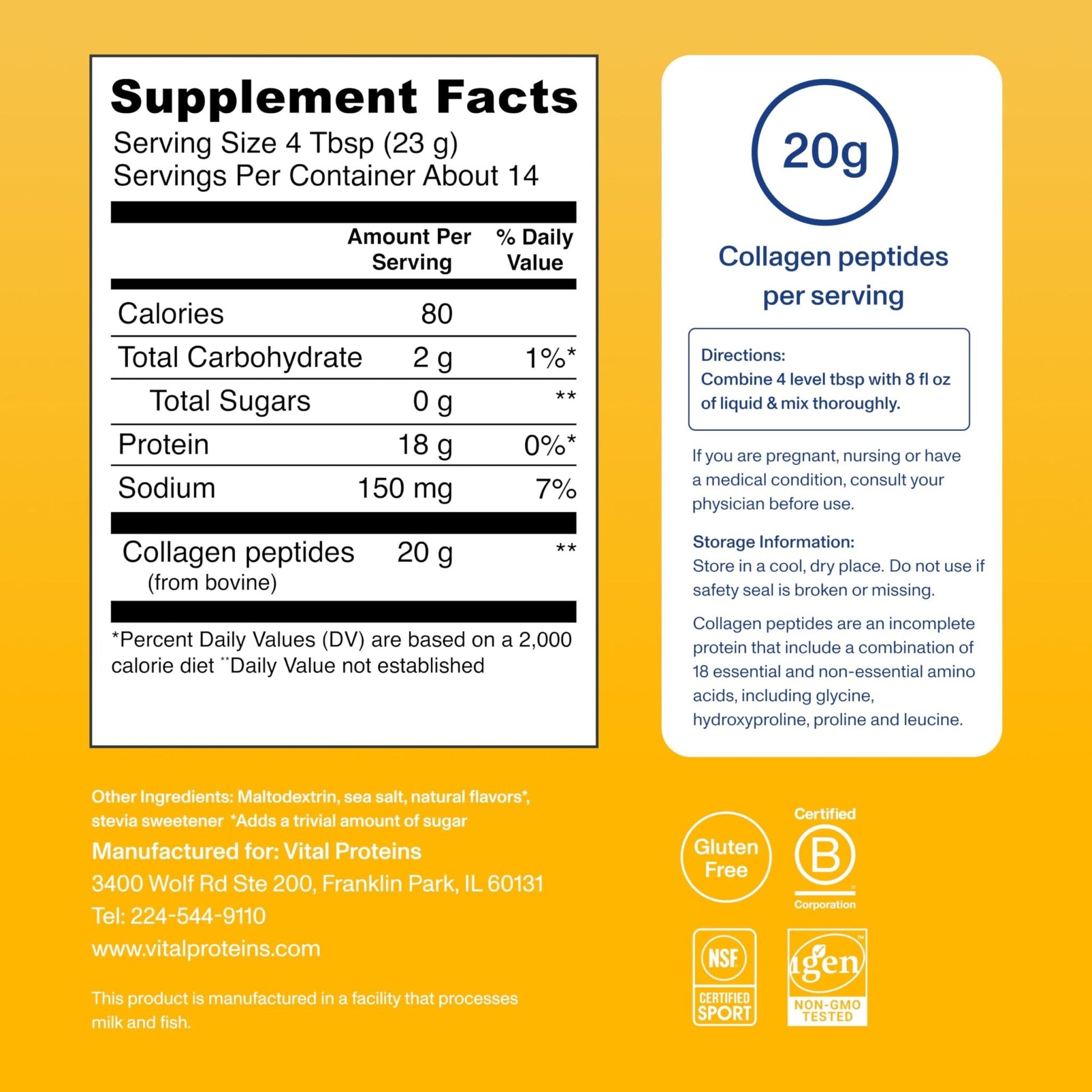 Vital Proteins Collagen Peptides Powder Vanilla - Supports Hair, Skin, Nails, Bones, Joints, Powder for Women - Maple Wellness Supplements