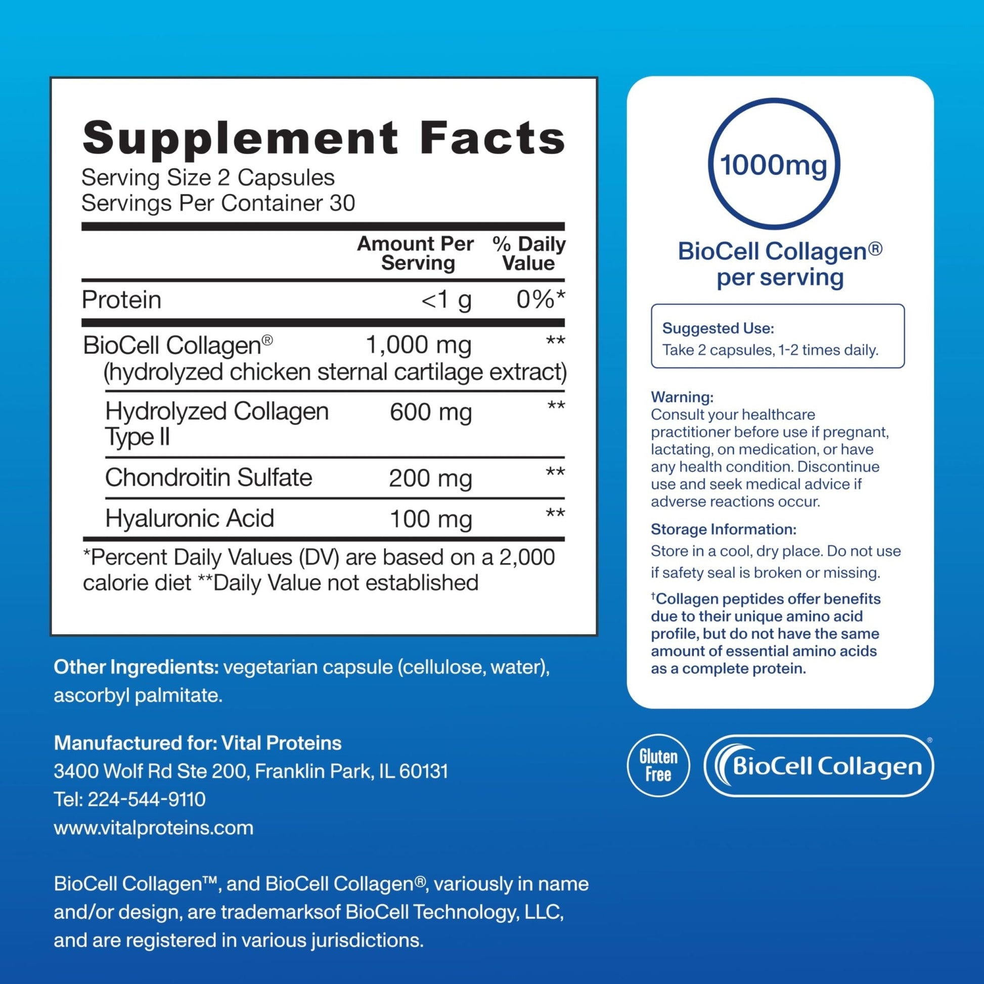 Vital Proteins® Enhanced Collagen Complex Capsules with BioCell Collagen® - Supports Skin Elasticity, Joint Health and Helps Reduce - Maple Wellness Supplements