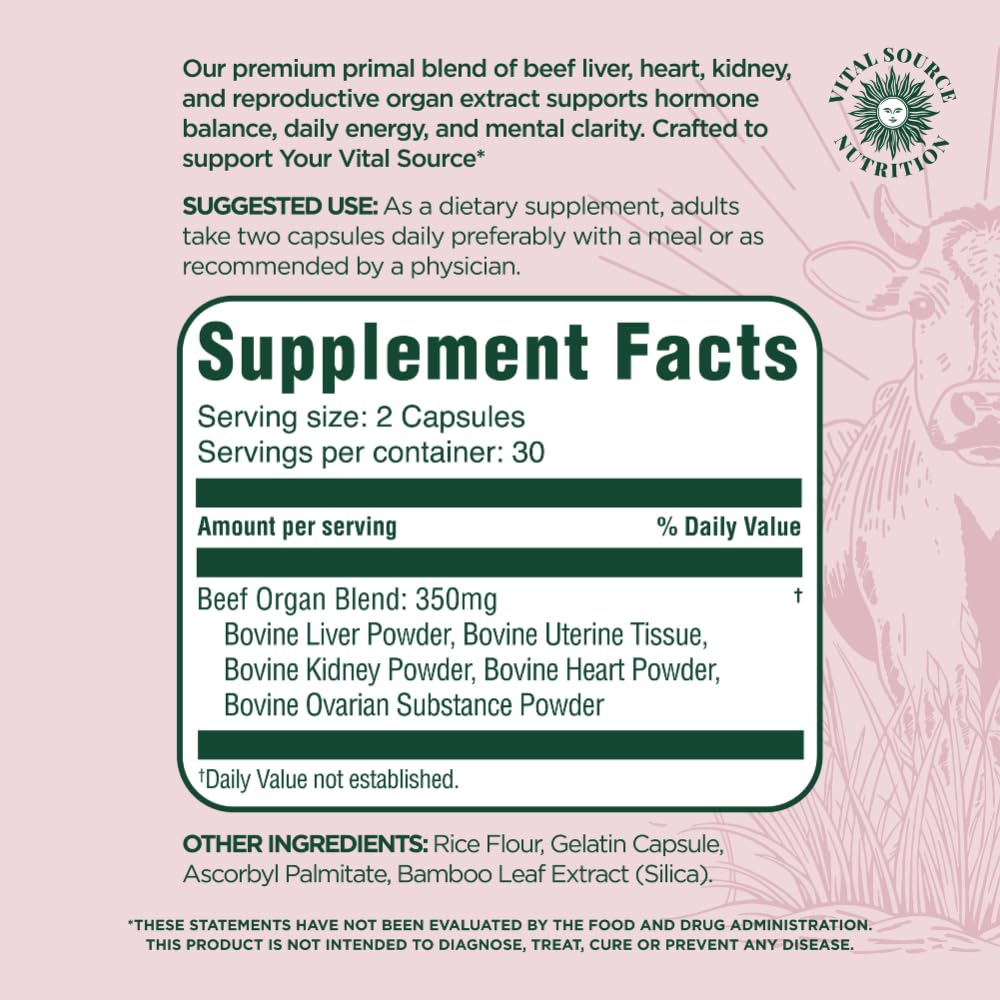 Vital Source Nutrition - BiFi Capsules - Premium Primal Organ Blend - Supports Hormone Health, Energy, Stamina & Clarity - Daily Vitality - Ancestral Supplements for Women - No Artificial Ingredients - Maple Wellness Supplements