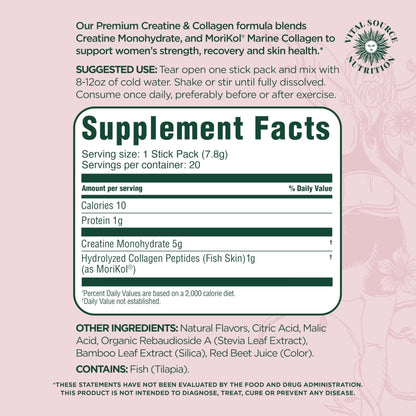 Vital Source Nutrition - Flexi - Creatine & Collagen Stick Packs - 5g Creatine Monohydrate + 1g MoriKol Collagen -Supports Strength, Recovery & Skin Health -20 Servings - Maple Wellness Supplements
