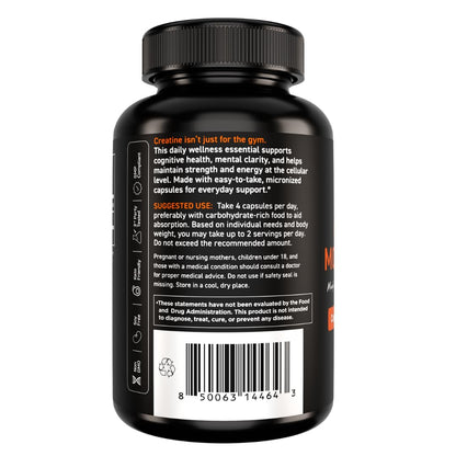 Vital Vitamins Creatine Monohydrate Pills for Women & Men - Micronized Creatine Capsules - Cognitive, Strength, Recovery Support - 3g (3000mg) per Serving - Vegan, Non-GMO, 120 Count - Maple Wellness Supplements