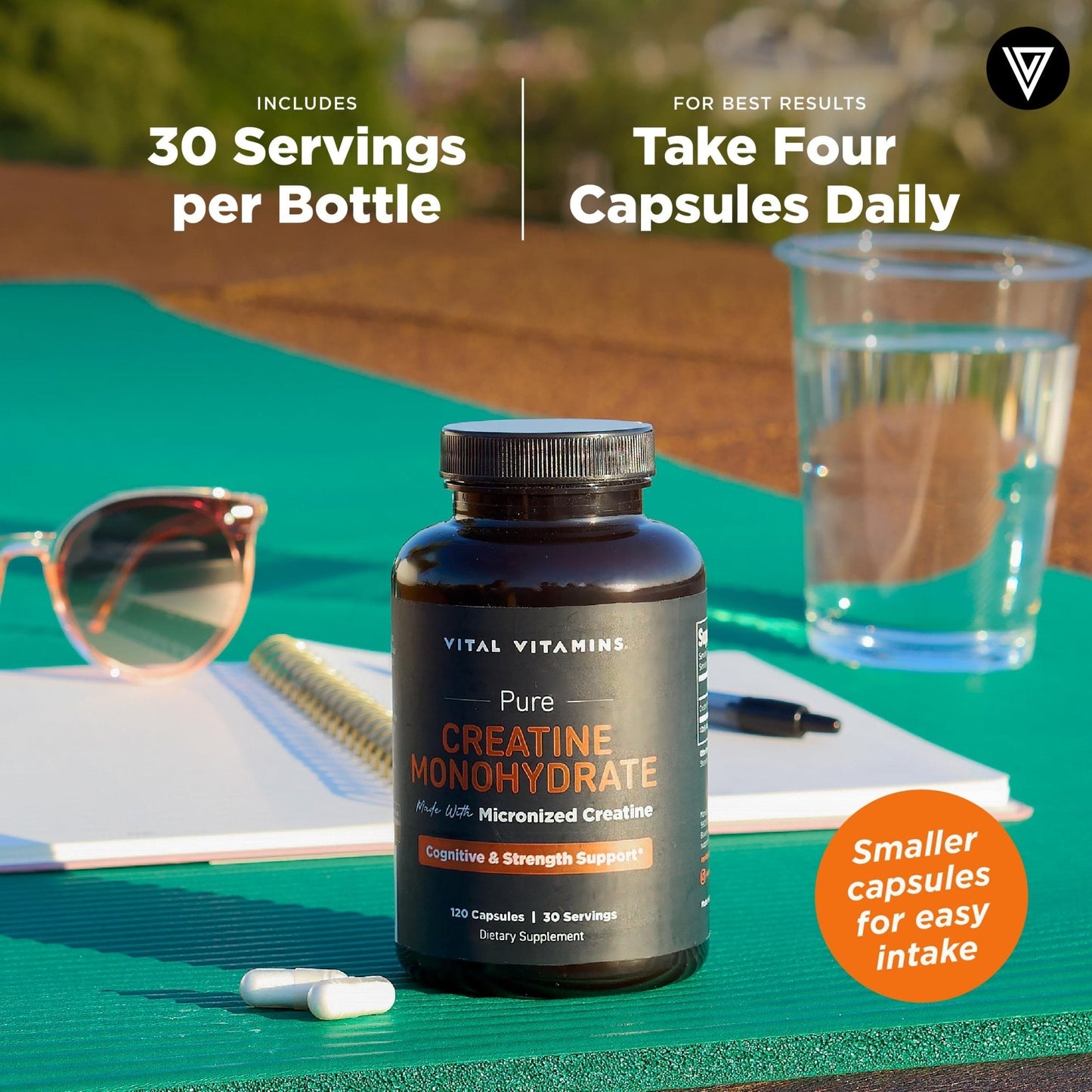 Vital Vitamins Creatine Monohydrate Pills for Women & Men - Micronized Creatine Capsules - Cognitive, Strength, Recovery Support - 3g (3000mg) per Serving - Vegan, Non-GMO, 120 Count - Maple Wellness Supplements