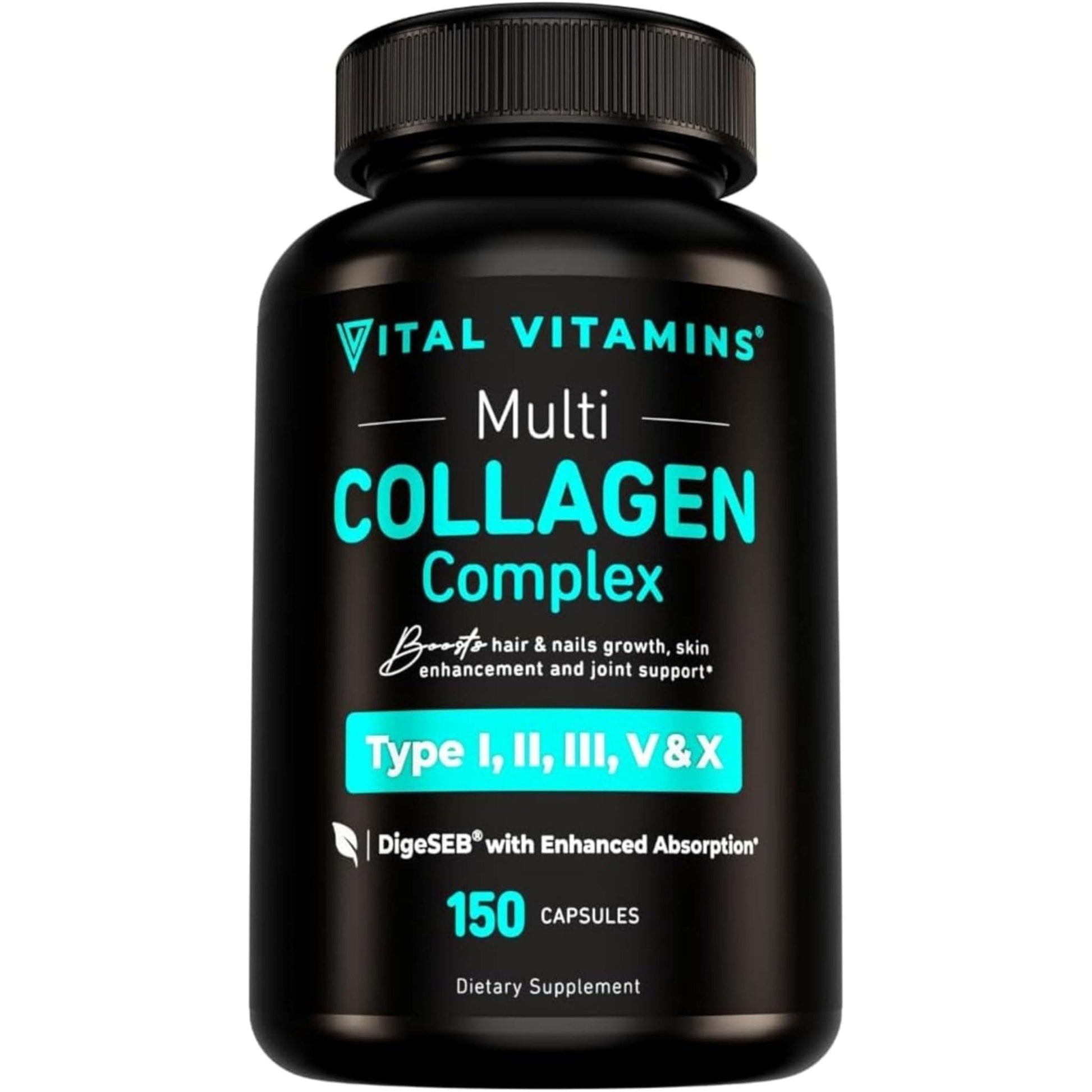 Vital Vitamins Multi Collagen for Women & Men - Type I, II, III, V, X - Grass Fed, Non-GMO - 150 Capsules - Maple Wellness Supplements