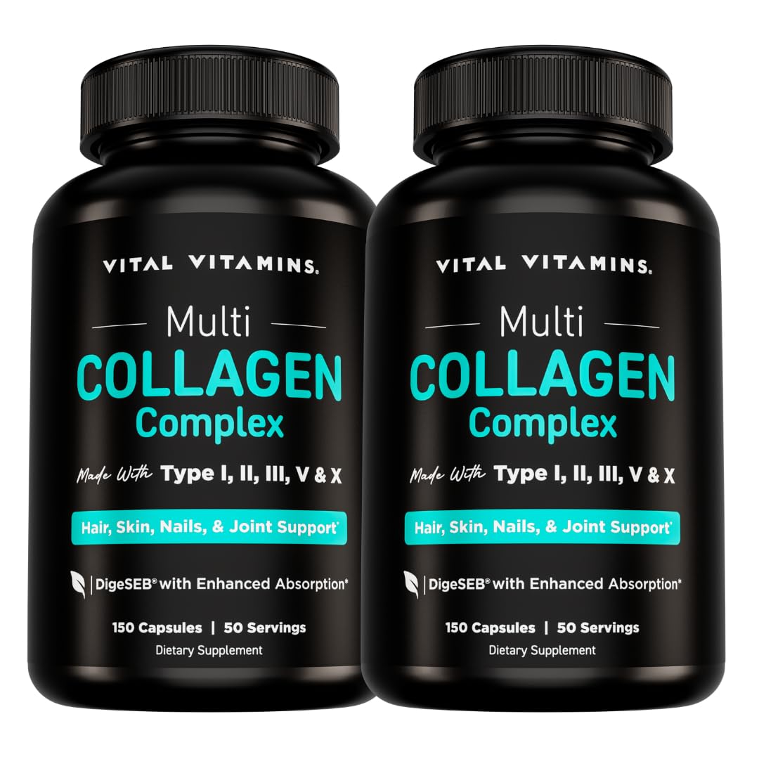 Vital Vitamins Multi Collagen Pills for Women & Men (2-Pack) - Hydrolyzed Collagen Peptides - Type I, II, III, V, X - Grass Fed, Non-GMO - Maple Wellness Supplements
