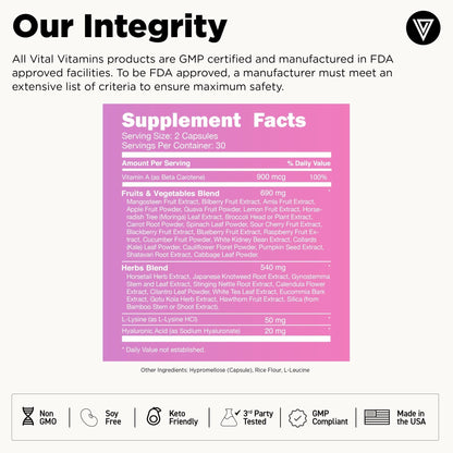 Vital Vitamins Vegan Collagen Booster - with Silica and Hyaluronic Acid - Plant-Based Collagen Supplements - Maple Wellness Supplements
