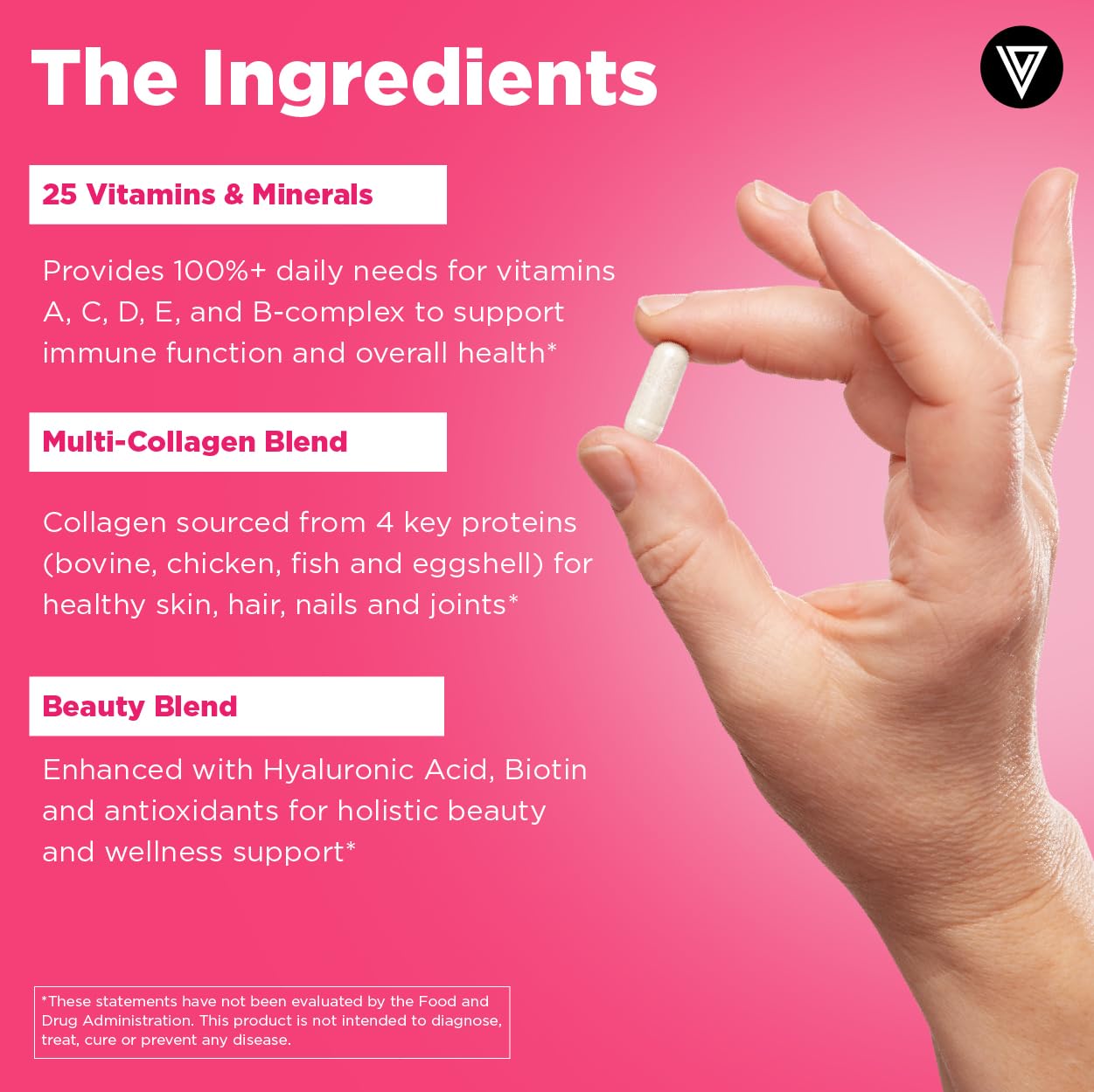 Vital Vitamins Women's Multivitamin Complex - Made with Multi-Collagen Blend, Hyaluronic Acid, & MSM - Beauty Multivitamins - with Vitamin A, C, E, B6, B12, D3-60 Capsules - Maple Wellness Supplements