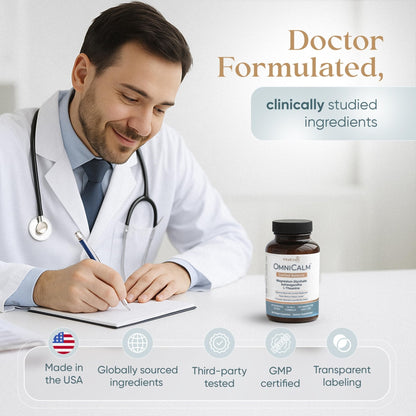VITALCRAFT LABS OmniCalm Cortisol Supplements for Women & Men | Stress Relief & Sleep Support with Magnesium & Ashwagandha, L Theanine | 14-in-1 Cortisol Reducer, Manager, Detox – USA - Maple Wellness Supplements