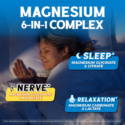 Vitalibre 6 in 1 Magnesium Complex for Women Men, 260mg Elemental Magnesium | Max Absorption | Chelated Magnesium Supplement for Bone, Relaxation & Nerves Support | Non-GMO, 120 Vegan Capsules - Maple Wellness Supplements
