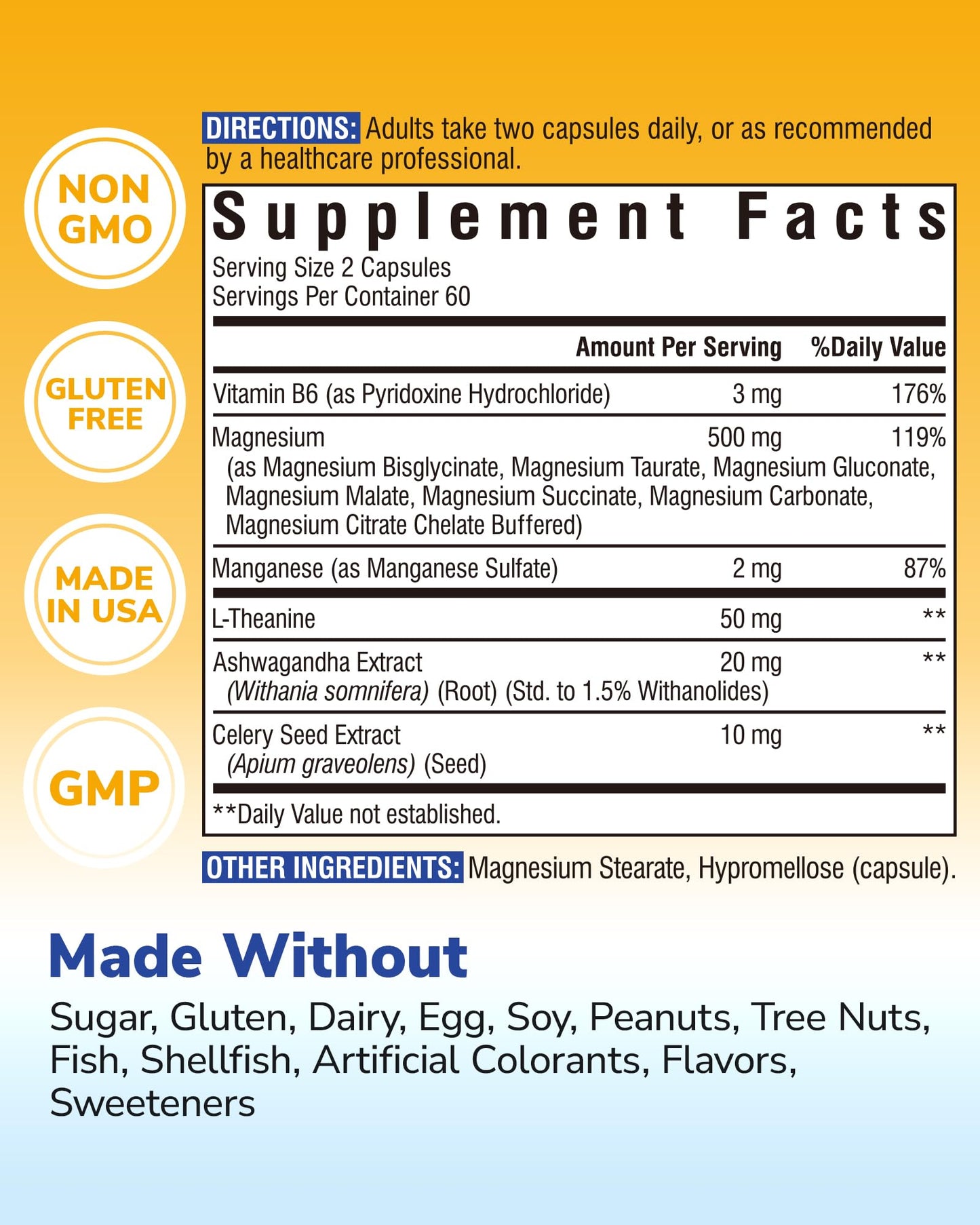 Vitalibre Magnesium Complex Supplement 500mg + Ashwagandha, L-Theanine, Vitamin B6 & Celery, High Absorption Magnesium Glycinate, Citrate, Malate, Sleep & Bone Support, 120 Vegan Capsules - Maple Wellness Supplements