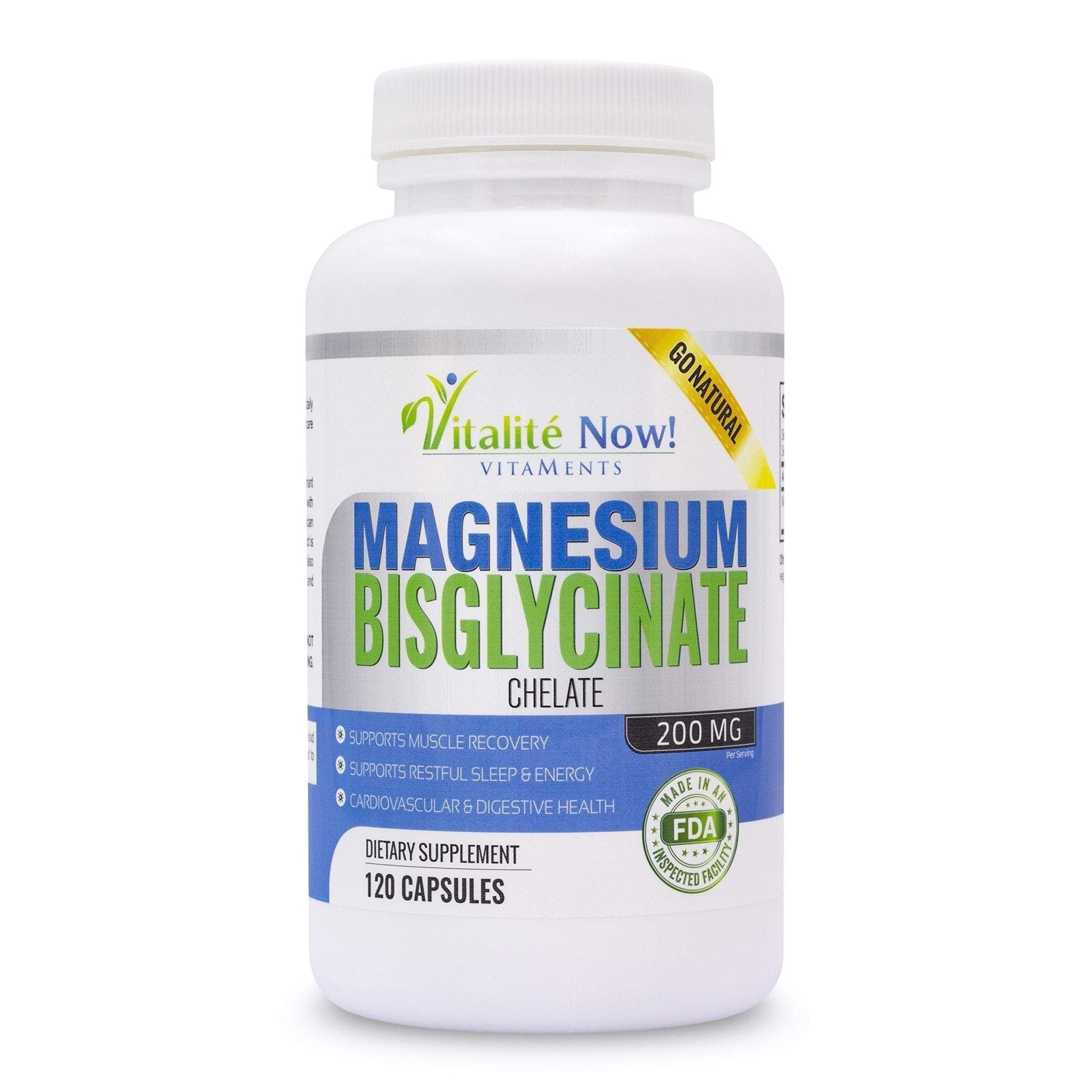 Vitalité Now! Magnesium Bisglycinate 200mg - 100% Chelated Capsules for Superior Absorption - Gentle Formula, No Laxative Effect - Sleep Energy Cramps Muscle Support - Fully Reacted & Buffered - Maple Wellness Supplements